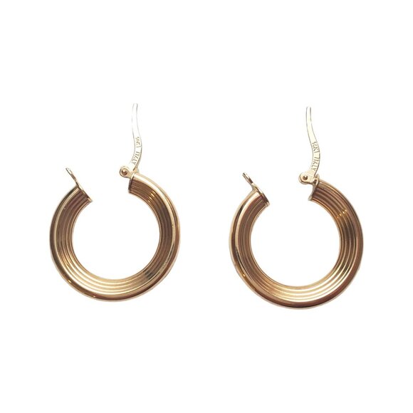 14K Yellow Gold Concave Ribbed Hoop Earrings #17628 - Picture 3 of 5